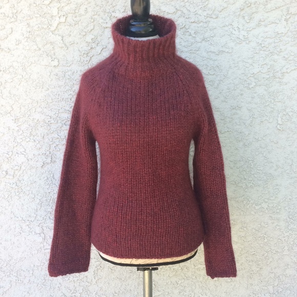 Margaret O’Leary Chunky Knit Red Maroon Mohair Fur Wool Pullover Sweater Top